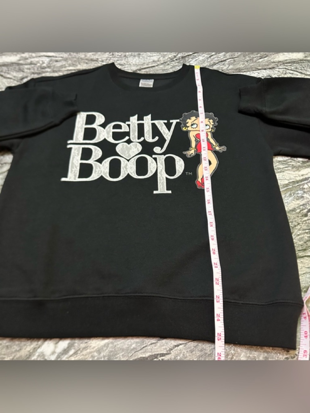 Betty Boop Black Sweatshirt with Embroidered White Logo and Red Accent M - Picture 6 of 7